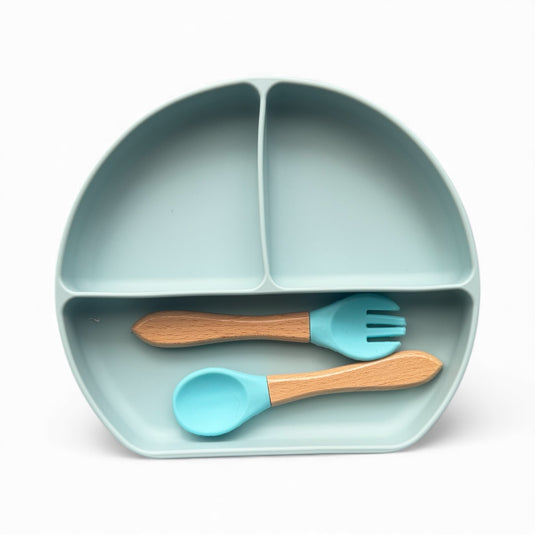 PLATO DE SILICONA CON CUBIERTOS