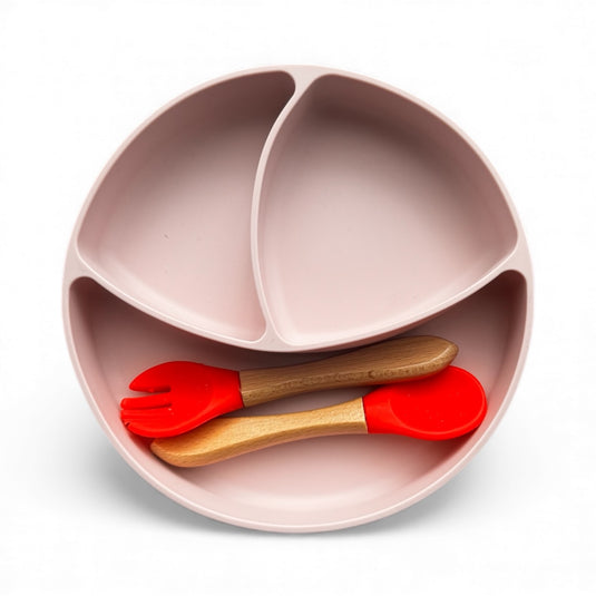 PLATO DE SILICONA CON CUBIERTOS