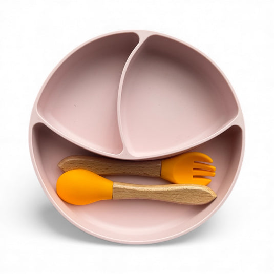 PLATO DE SILICONA CON CUBIERTOS